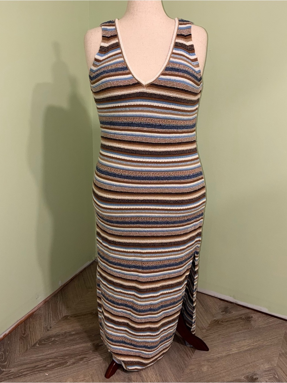 NWT Barbour Blakeney Knit Midi Dress Striped V-Neck Sleeveless Women’s Size 6